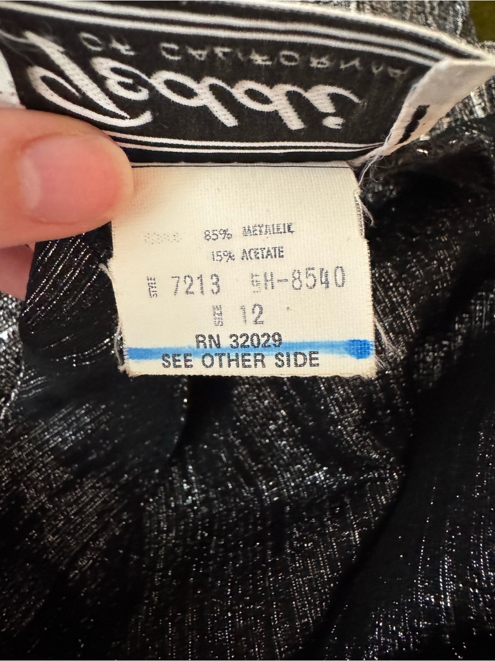 Vintage Women’s Black & Silver Striped V-Neck Tie-Waist Blouse - Picture 4 of 4